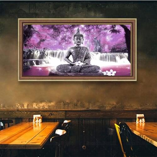 Hot new AB diamond embroidery Buddha statue sitting meditation lotus 5d DIY diamond painting lake view mosaic home decoration