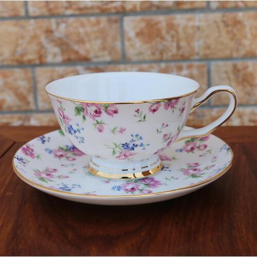 Blue flower bone china coffee cup sets creative British high grade thin tire white porcelain afternoon tea cup with gold handle