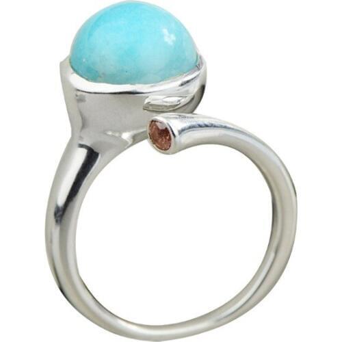 New Fashion Amazonite Rings For Women Silver 925 Jewelry Round Natural Gemstone Ring Fashion Wedding Party Gift Adjustable Ring
