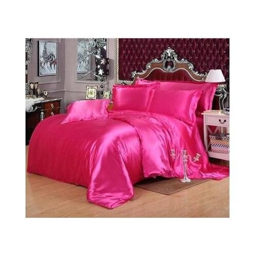 Silk Satin Bedding set Super King size Queen full twin Hot Pink bedspreads fitted bed sheet sheets duvet cover bed in a bag 5pcs