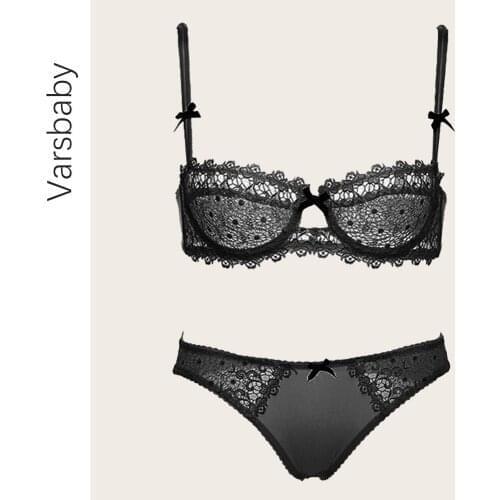 Varsbaby Sexy Half Cup Unlined Transparent Floral Lace Lingerie Underwire Breathable Ladies Bra Sets