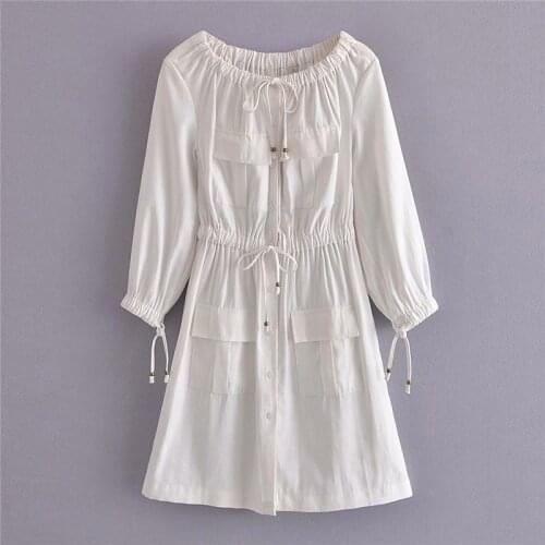 DOUJILI Fashion High Quality Women Dress Spring Style Flower Sweet Female Girl Long Sleeve White Dress Soft Smooth