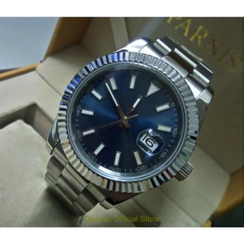 Sapphire crystal 40mm GEERVO Blue dial Asian Automatic Self-Wind movement mens watch luminous Mechanical Wristwatches 09