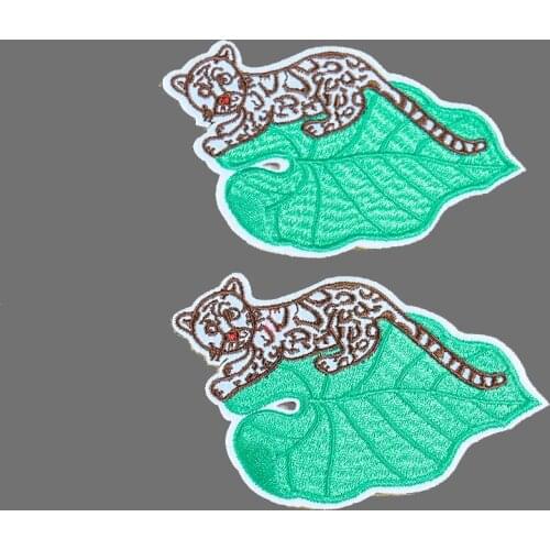 New Cartoon Green Leaves Leopard Embroidery Parches Patch for Clothes Iron on Patches Applique Diy Accessorie for Child Decor