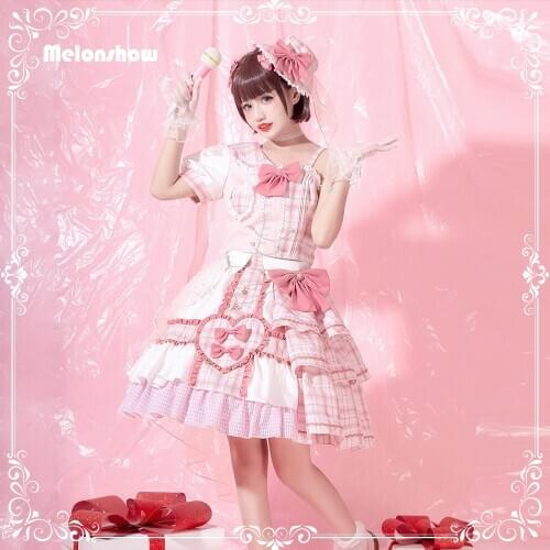 Melonshow Sweet Lolita Dress Pink Plus Size Kawaii Clothing Lolita Top Skirt Bow Girls Women Cotton Lolita Sets Soft Sister