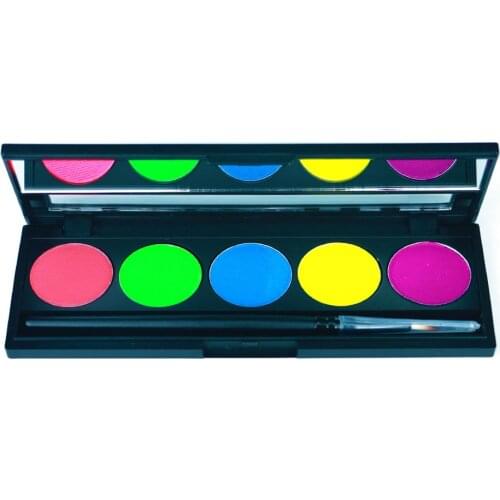 Bowitzki Water Active Retro Liner for Eyeliner palette Makeup UV Glow Color Face and Body Paint 5 color with brush