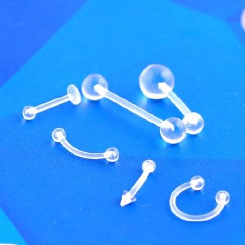 Wholesale 10Pcs Clear Acrylic Ball Punk Lip Ring Silicone Eyebrow Sexy Body Piercing Trinket for Women Men Lovers Jewelry Gift