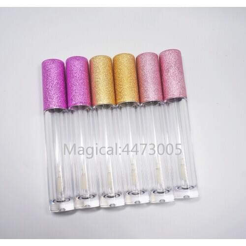 10-100PCS 6ml Empty Lip Gloss Tube Plastic Lipgloss Bottle Container yellow purple Cap Cylinder clear Lip gloss bottle