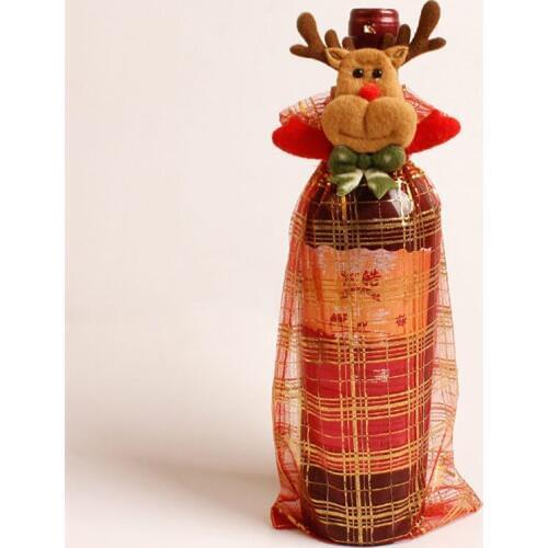 Christmas Red Wine Bottle Cover Christmas Gift Bags Cute Snowman Elk Organza Bag Xmas Dinner Party Table Decorations