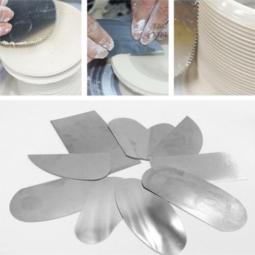 10pcs/set Pottery Tools Stainless Steel Scraper Clay Polymer Serrated Mud Knife Clay Sculpture Model Hand-made Scraper