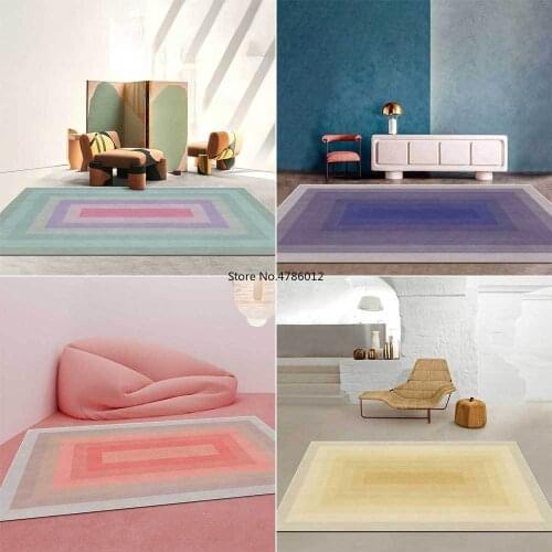 Modern simple girly pink yellow green blue gradient color frame living room bedroom bedside carpet floor mat customization