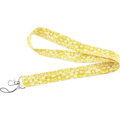 Light Yellow Daisy Flowers Lanyard Keys Phone Holder Funny Neck Strap With Keyring ID Card DIY Animal webbings ribbons Hang Rope