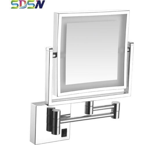 LED Bathroom Mirror SDSN Polished Chrome Bathroom Mirrors Square Magnifying Chrome LED Bath Mirrors Bathroom Cosmetic Mirror