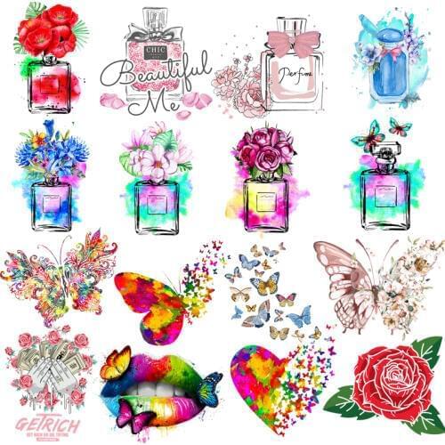 DIY Flower Butterfly Patch Applique Thermal-Stickers On Clothes Perfume Stripe Iron-On Transfers For Clothing Women Fshion Decor