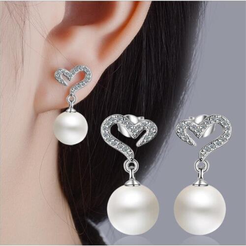 TJP Latest Women Crystal Heart Drop Earrings For Girl Jewelry Fashion 925 Sterling Silver Earrings Girl Party Pearl Accessories