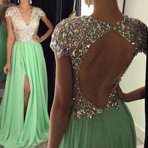Bead Evening Dress Custom made vestido de festa robe de soiree Sexy Long Evening Dresses Chiffon Cap Sleeve Abendkleider