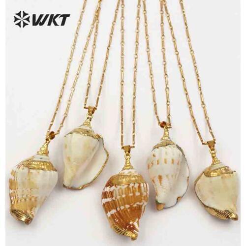 WT-JN042 WKT Real Natural Trumpet Shell With Best Gold Electroplated On Top Pendant Inlay 18'' Inch Gold Necklace Brithday Gift