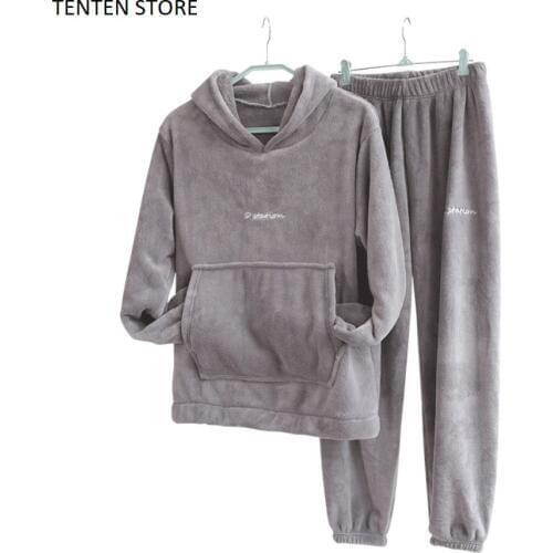 Womens Winter Flannel Pajama Set Womens Fleece Pajamas Sleepwear Home Clothing Thick Warm Coral Velvet Female Fall Homewear