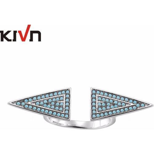 KIVN Fashion Jewelry Adjustable Double Triangles Pave CZ Cubic Zirconia Rings for women Mothers Day Birthday Christmas Gifts