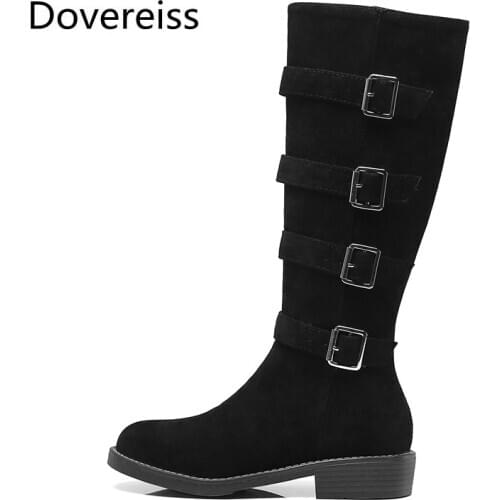 Winter for Woman New Fashion Sexy Round toe Shoes Pure color Brown Buckle Zipper Consice Knee high boots 34-43