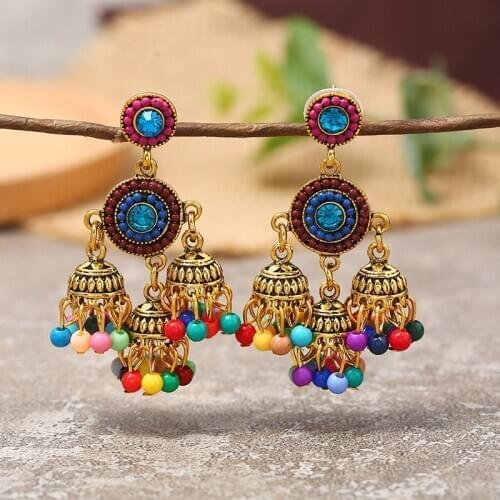 Egypt Gypsy Indian Earrings for Women Jhumka Gold Geometric Big Long Tassel Bells Drop Earrings Afghan Turk Ethnic Jewelry