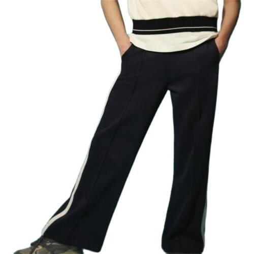 Ladies 2021 Summer Fashion Contrast Striped Sports Sweatpants Retro High Waist Drawstring Womens Pants