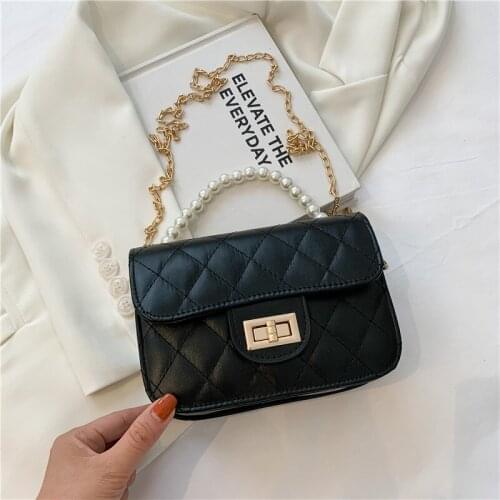 Bags for Women 2021 Fashionable Pearl Shoulder Bags Female Messenger Bag Handbag Chain Wild Crack Printing Wild Crossbody Bag