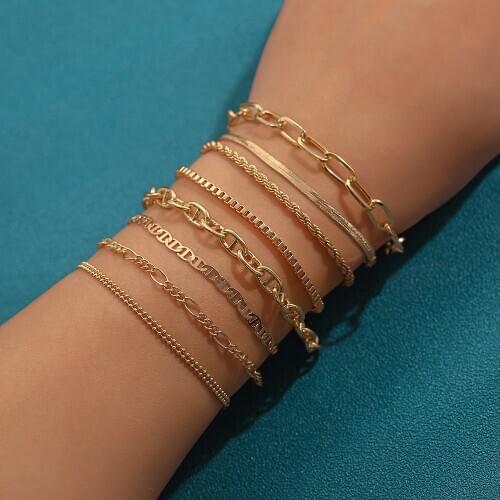Minimalist Gold Color Flat Snake Figaro Rope Chains Bracelets for Women Punk Hip-hop Link Chain Bracelet Jewelry Gift