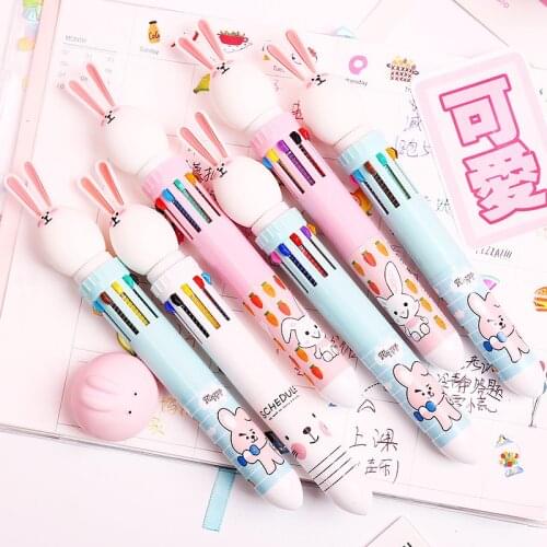 10 Piece cute bunnies ballpoint pen creative fairy 10 colors press bullet point ballpoint pen student stationery