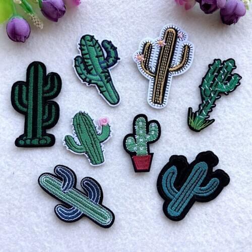 100pcs/lot Embroidery Patch Clothing Decoration Cactus Plant Bonsai Backpack Sewing Accessories Diy Iron Heat Transfer Applique