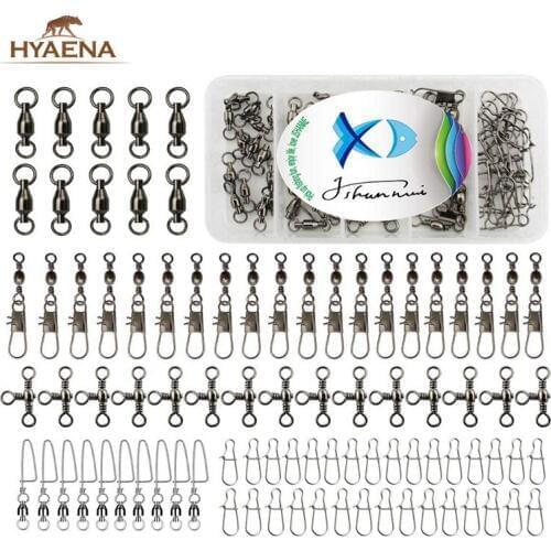 Hyaena 50pcs 100pcs Fishing Rolling Swivels Snaps Tackle Connector High Strength Kit for Bass Trout with Fishing Box