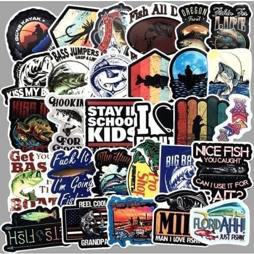 50Pcs/lot Cartoon Fishing Shark Style Different Graffiti PVC Stickers for Fishing Boat Box Car Laptop Trunk Guitar Bicycle Motor