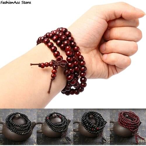 6/8mm Natural Sandalwood Buddhist Buddha Meditation Beads Bracelet For Women Men