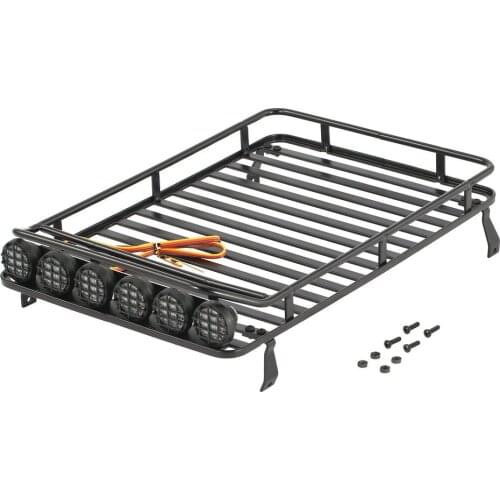 AX-519B Metal Roof Rack Luggage Carrier with 6 LED Lights for RC 1/10 4WD Car Crawler Truck D90 Axial Jeep SCX10 90046