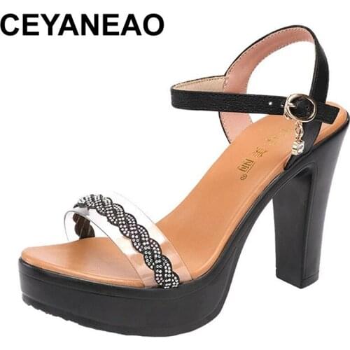 CEYANEAOFashion Rhinestone Transparent Woman Shoe Heel Summer 2021 Platform WomenS Leather Sandals Ladies Wedge Sandals Female