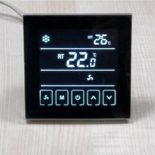 Black LCD Thermostat for Central Air Conditioning Fan Coil Units 2 Pipe System Cooling Heating Room Temperature Controller