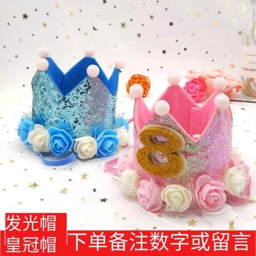 Birthday hat children one year old birthday layout decoration creative shiny digital flowers crown hat princess