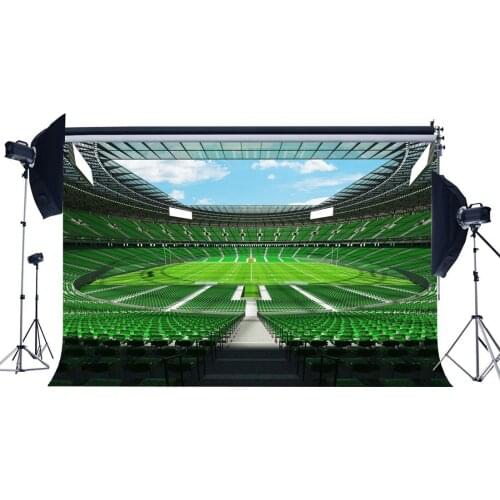 Football Field Backdrop Indoor Stadium Spectator Seats Green Grass Meadow Sports Match School Game Background