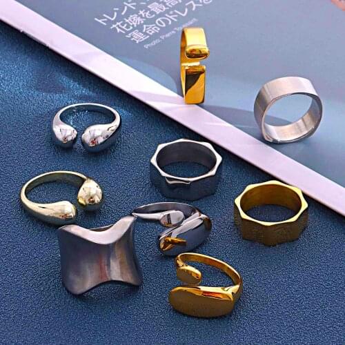 Geometric Punk Gold Matte Metal Open Rings For Women Men Fashion France Smooth Simple Finger Ring Solid Circle Statement Jewelry