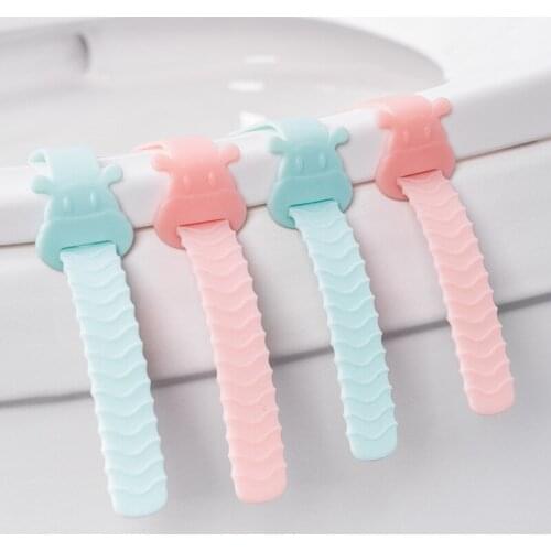 Cute Cow Shape Silicone Toilet Seat Cover Lifter Closestool Sanitary Seat Cover Handle Adjustable Toilet Lid Lifting Device