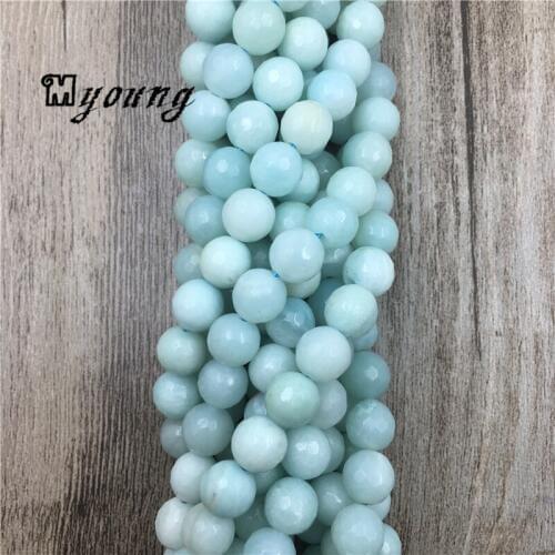 Faceted Round Pure Color Amazonite Beads,Sky Blue Nature Stone Beads For Jewelry Making, 15.5''Free Shipping MY1520