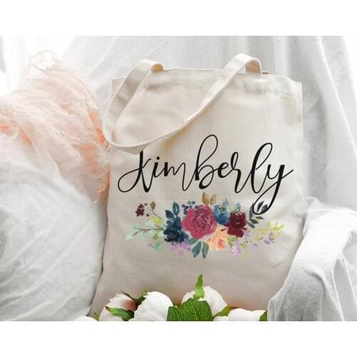 Custom floral langauge Bridesmaid tote Bags, Monogram bride canvas tote Bag, will you be my maid of honor proposal gift