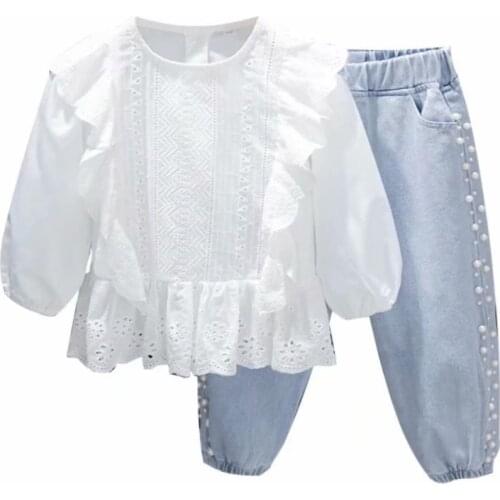 New Spring Autumn Kids Girl Clothing Sets Fashion Baby Girl Clothes Suits Cotton Childrens Clothing T-shirt+ Denim pants