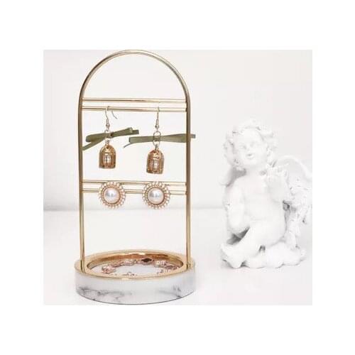 Minimalist Chic Ins Metal Jewelry Rack Nordic Exquisite Gold Jewelry Display with Marble Stand Design Models Earrings Bracelet