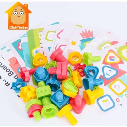 Montessori Screw Nut Matching Shape Plastic Cartoon Puzzle Building Block Assembly Game Early Educational Toys For Children Gift