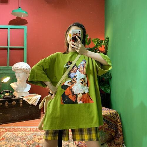 2019 Xia Baitao New Pure Printed Washing Water Hole Loose Boyfriend BF Short Sleeve T-shirt Men and Women Tide