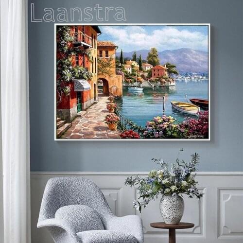 Diy Diamond Art Painting Kit Venice Resorts Diamond Embroidery Mosaic Landscape Round Rhinestone Picture Scenery Home Decor