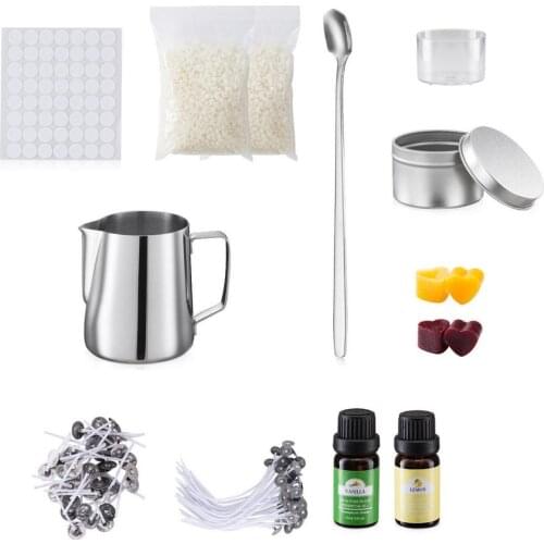 DIY Candle Crafting Kit Candles Making Tools With 2.5oz-Tin Can Stainless Steel Cup Beeswax Spoon Wax Core Essence Cotton Core