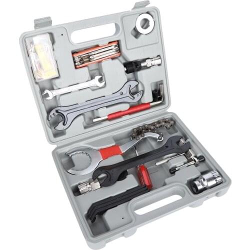 23pcs Multiful Bicycle Tools Kit Bicycle Wrench Tire Patch Crankset Chain Cutter Repair Combination Kit Bike Repair Tool Box