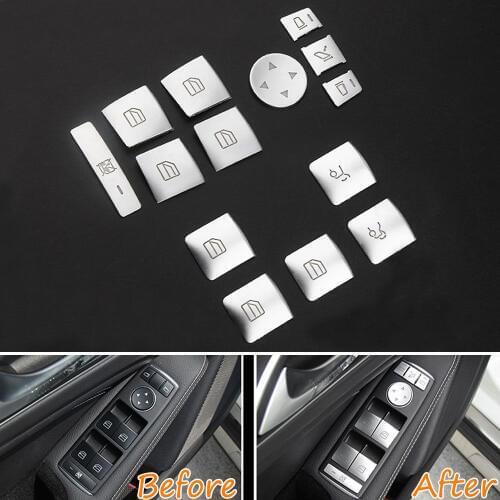 14Pcs x Car Door Window Switch Button Cover Trim For Benz GLACLA GLK GL ML GLE 2013-2015